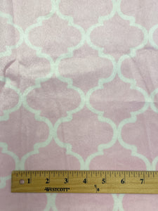 1 YD Polyester Knit Minky - Pink and White Moroccan Lattice