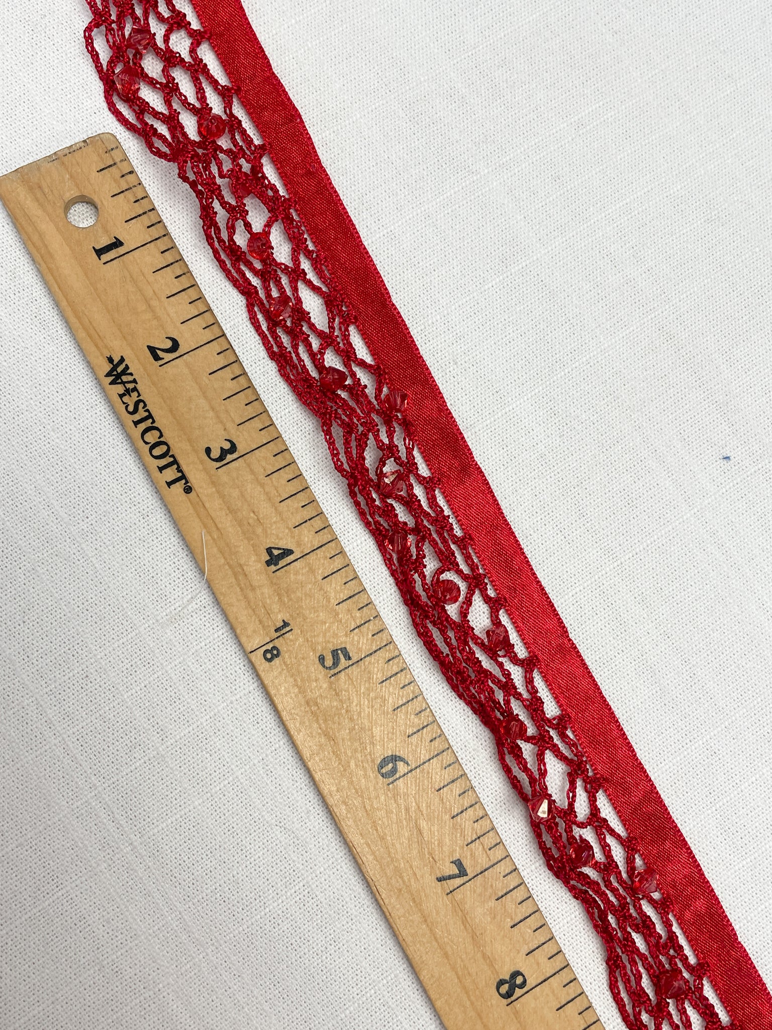 5 YD Polyester Net Trim with Faceted Beads - Red