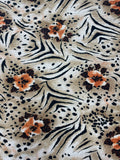 3 3/8 YD Nylon Plisse Pleated Knit Vintage - Tiger Print with Orange Flowers