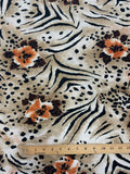 3 3/8 YD Nylon Plisse Pleated Knit Vintage - Tiger Print with Orange Flowers