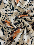 3 3/8 YD Nylon Plisse Pleated Knit Vintage - Tiger Print with Orange Flowers