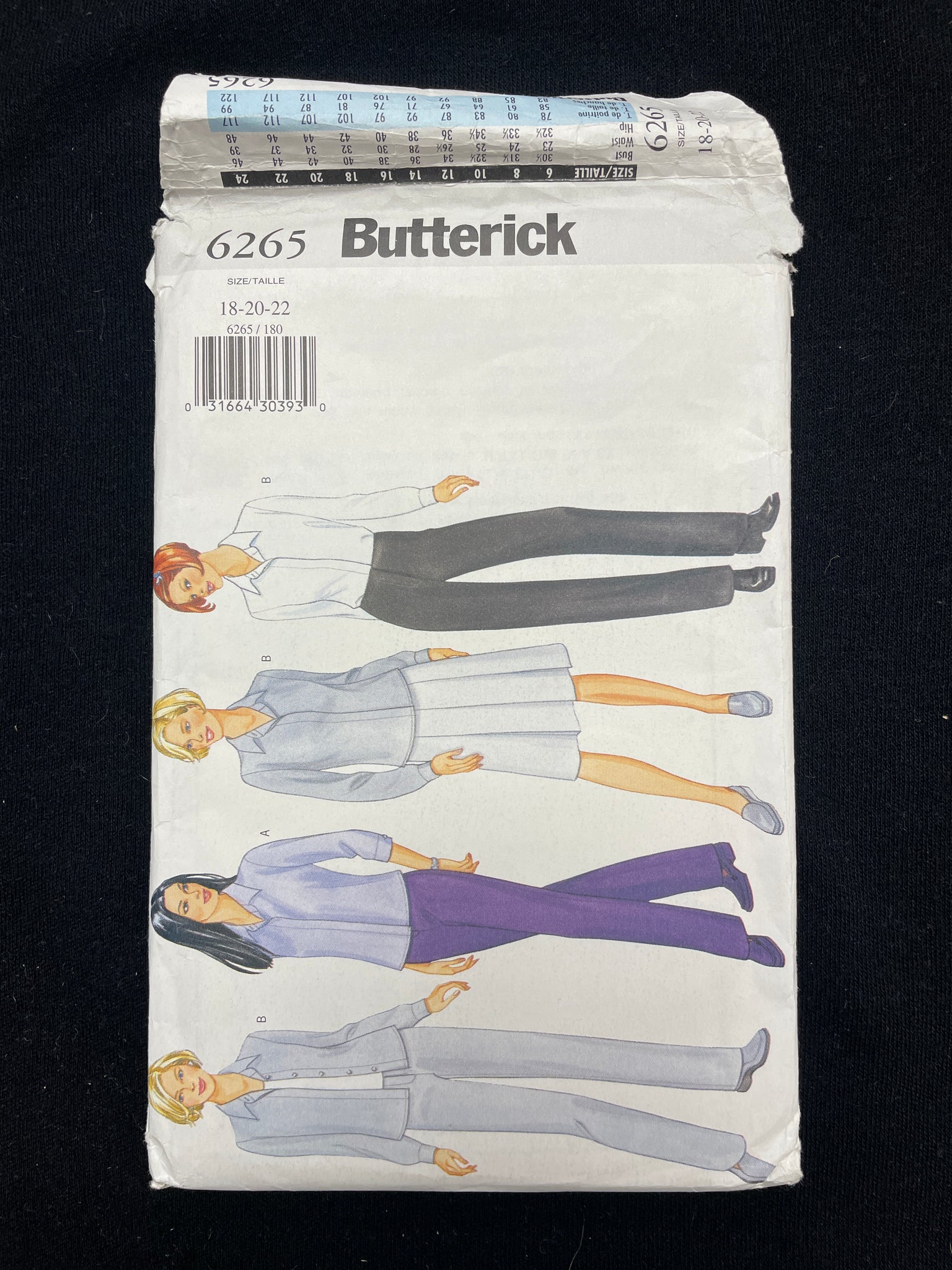 1999 Butterick 6265 Sewing Pattern - Women's Top, Skirt and Pants FACTORY FOLDED