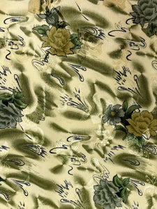 Polyester Floral Jacquard Vintage - Creamy Yellow with Olive Green