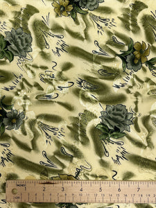 Polyester Floral Jacquard Vintage - Creamy Yellow with Olive Green