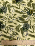 SALE Polyester Floral Jacquard Vintage - Creamy Yellow with Olive Green