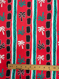 Cotton Twill Vintage - Red with Teal and White Palm Trees and Stripes