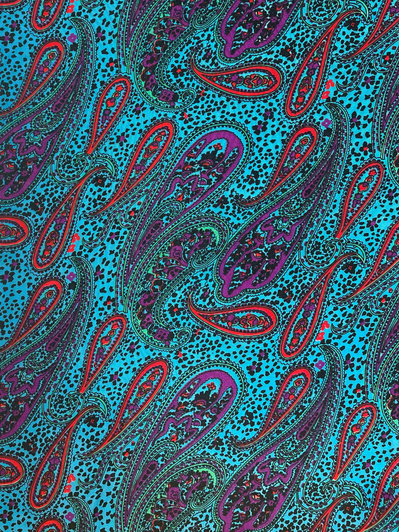 4 YD Polyester Vintage - Purple, Green, Red and Black Paisley on Turquoise