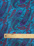 4 YD Polyester Vintage - Purple, Green, Red and Black Paisley on Turquoise