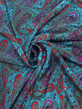 4 YD Polyester Vintage - Purple, Green, Red and Black Paisley on Turquoise