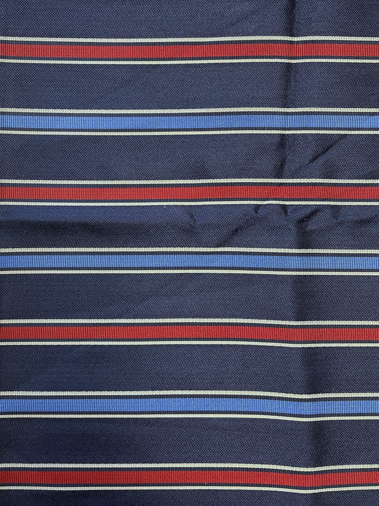 2 1/8 YD Tie Silk Yarn-Dyed Stripes - Navy Blue with Royal Blue, Red and White