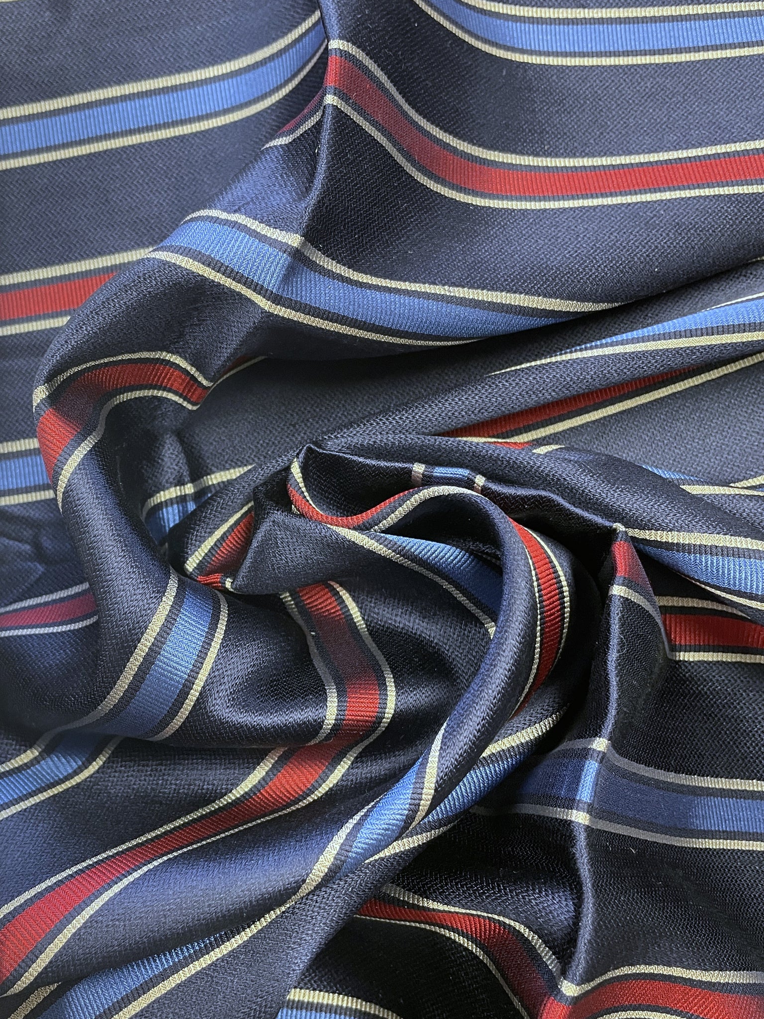 2 1/8 YD Tie Silk Yarn-Dyed Stripes - Navy Blue with Royal Blue, Red and White