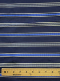 2 YD Tie Silk Yarn-Dyed Stripes - Navy Blue with Royal Blue, Gray and White