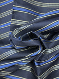 2 YD Tie Silk Yarn-Dyed Stripes - Navy Blue with Royal Blue, Gray and White