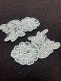 Beaded Floral Lace Appliques Set of 2 - Light Blue with Iridescent Clear Beads