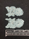 Beaded Floral Lace Appliques Set of 2 - Light Blue with Iridescent Clear Beads
