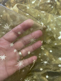 Nylon Organza - Iridescent Bronze with Silver Metallic Stars