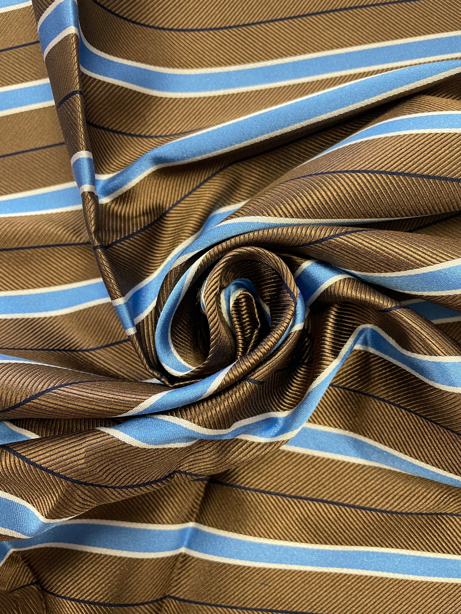 3 1/8 YD Tie Silk Yarn-Dyed Stripes - Brown with Blue, Black and White