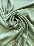 6 1/8 YD Acetate Beaded Sari Vintage - Celery Green