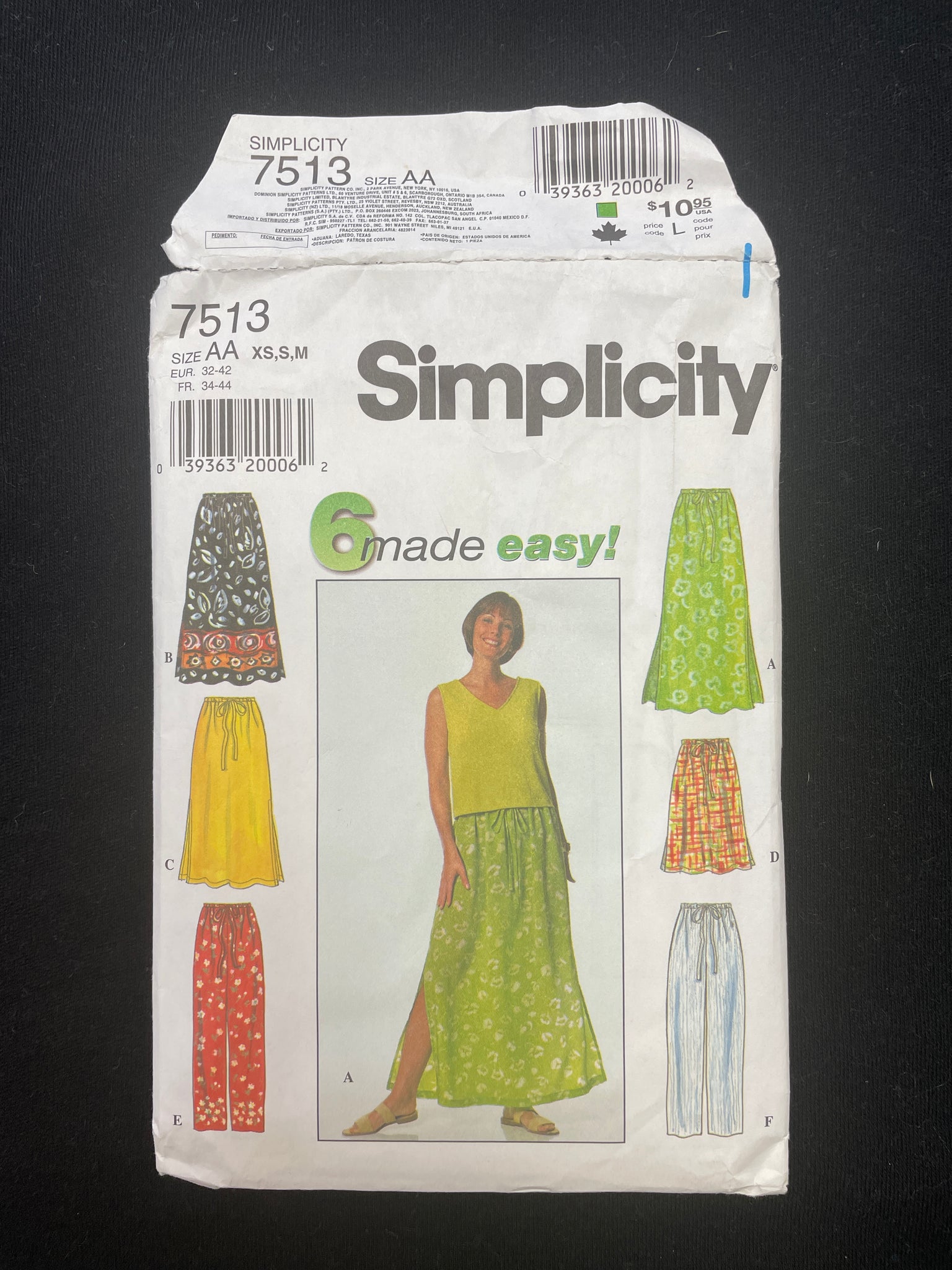 1997 Simplicity 7513 Sewing Pattern - Skirt's FACTORY FOLDED