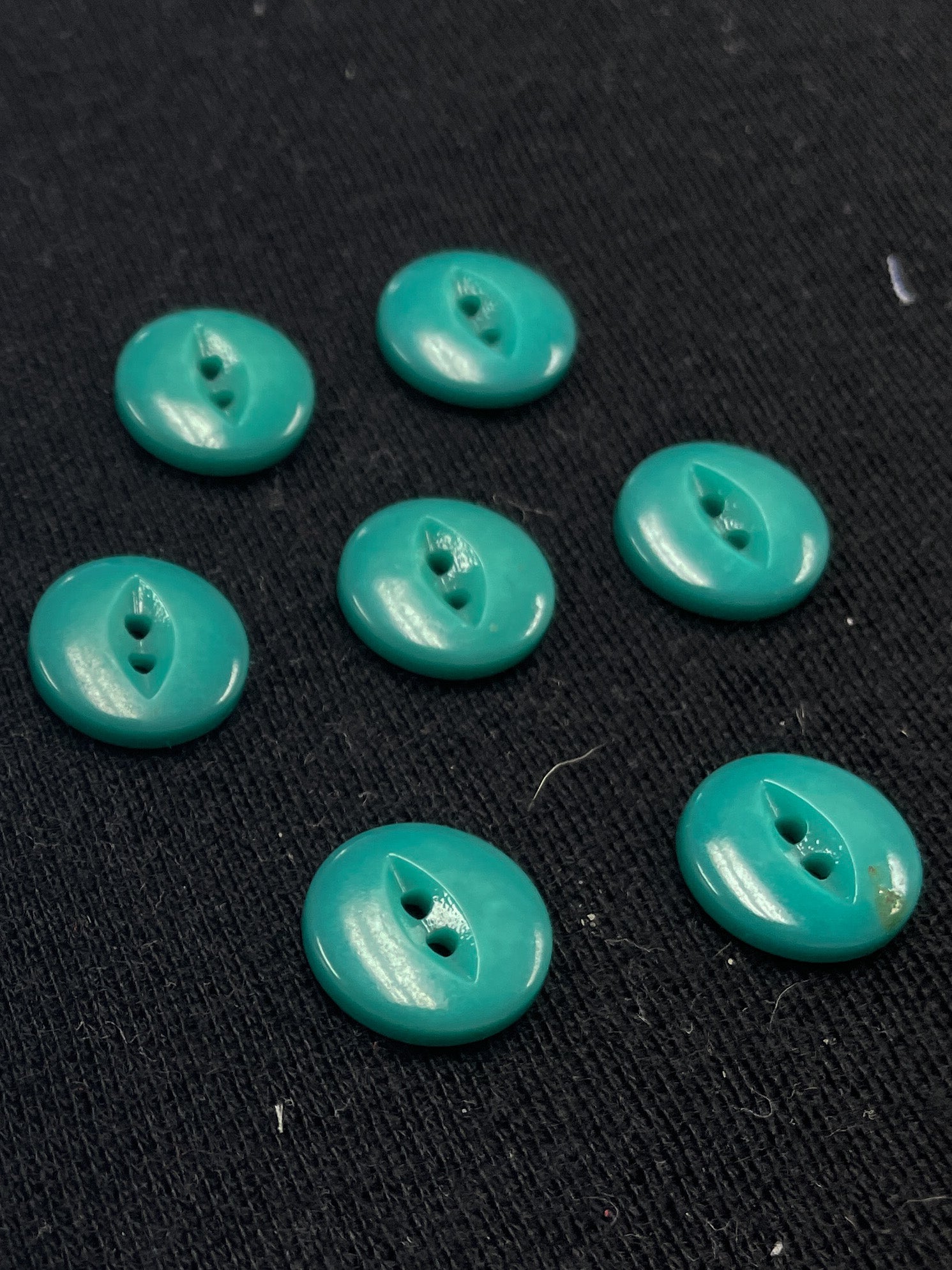 Button Plastic Set of 7 Vintage - 5/8" Ombre Teal Green with Marquise Centers
