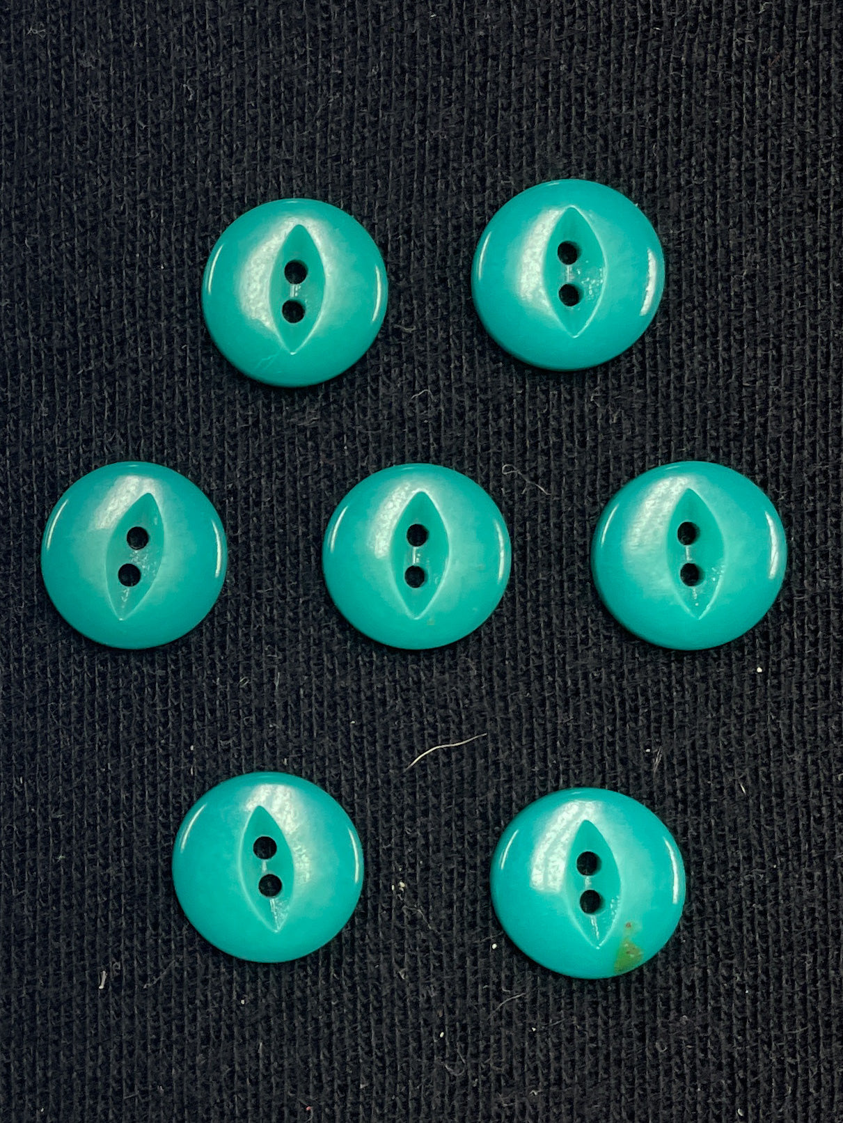 Button Plastic Set of 7 Vintage - 5/8" Ombre Teal Green with Marquise Centers