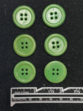 Button Plastic Set of 6 - 7/8" Green