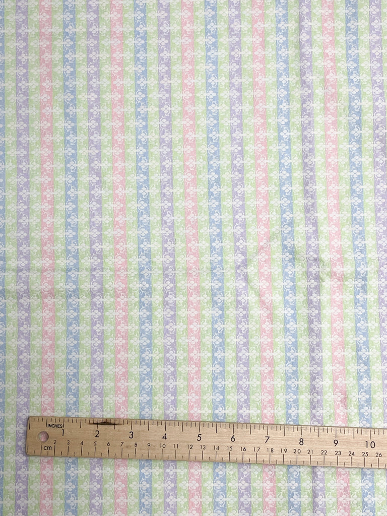 Cotton Yarn Dyed Stripes Remnants - White with Pastels and Flowers