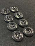 Button Plastic Set of 8 - 7/8" Shiny Black with Sunken Centers