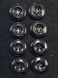 Button Plastic Set of 8 - 7/8" Shiny Black with Sunken Centers
