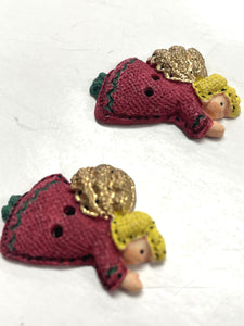 Button Plastic Set of 2 Vintage - Angels