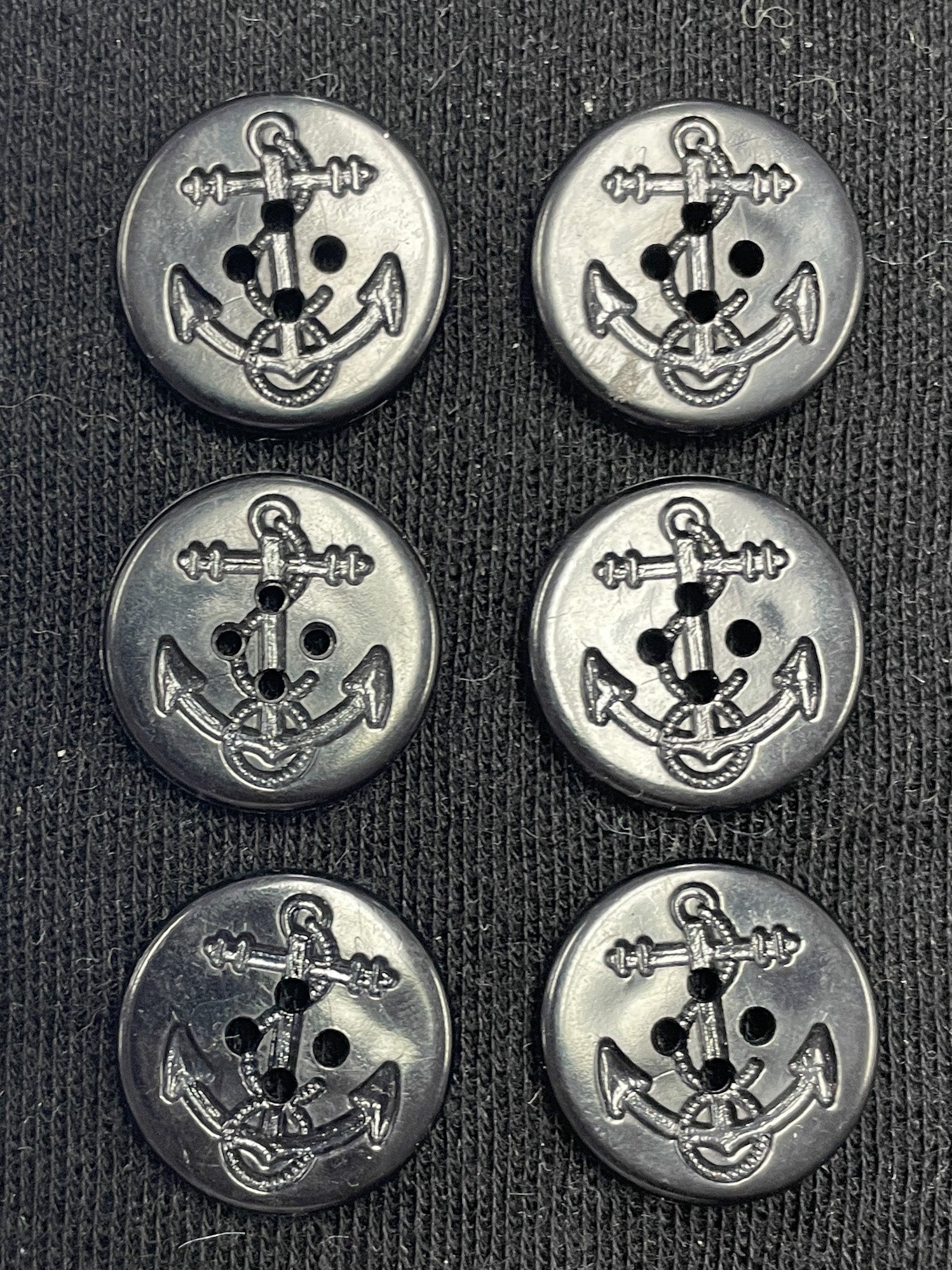 Button Plastic Set of 6 - 7/8" Black with Anchors