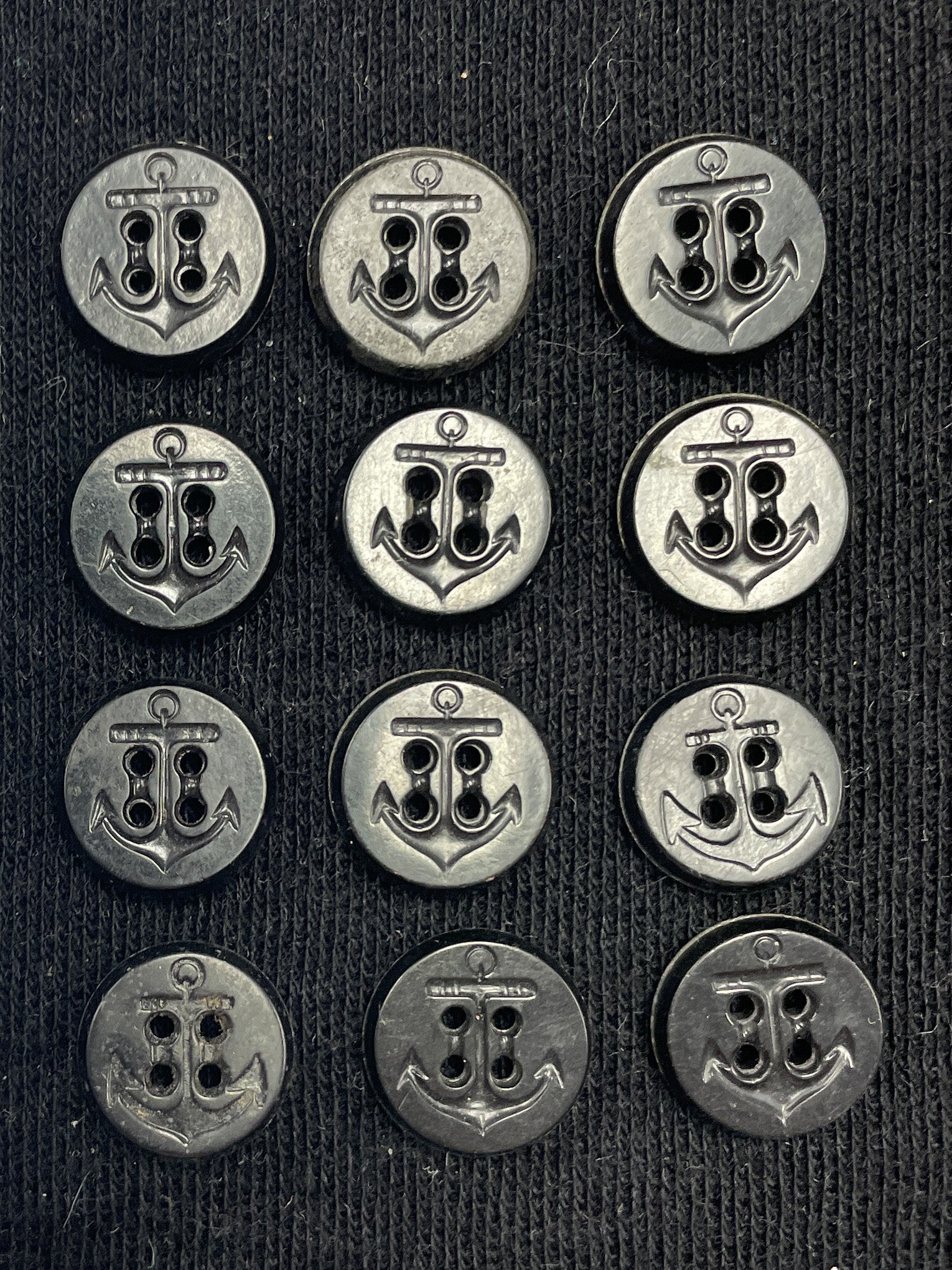 Button Plastic Set of 12 - 5/8" Black with Anchors