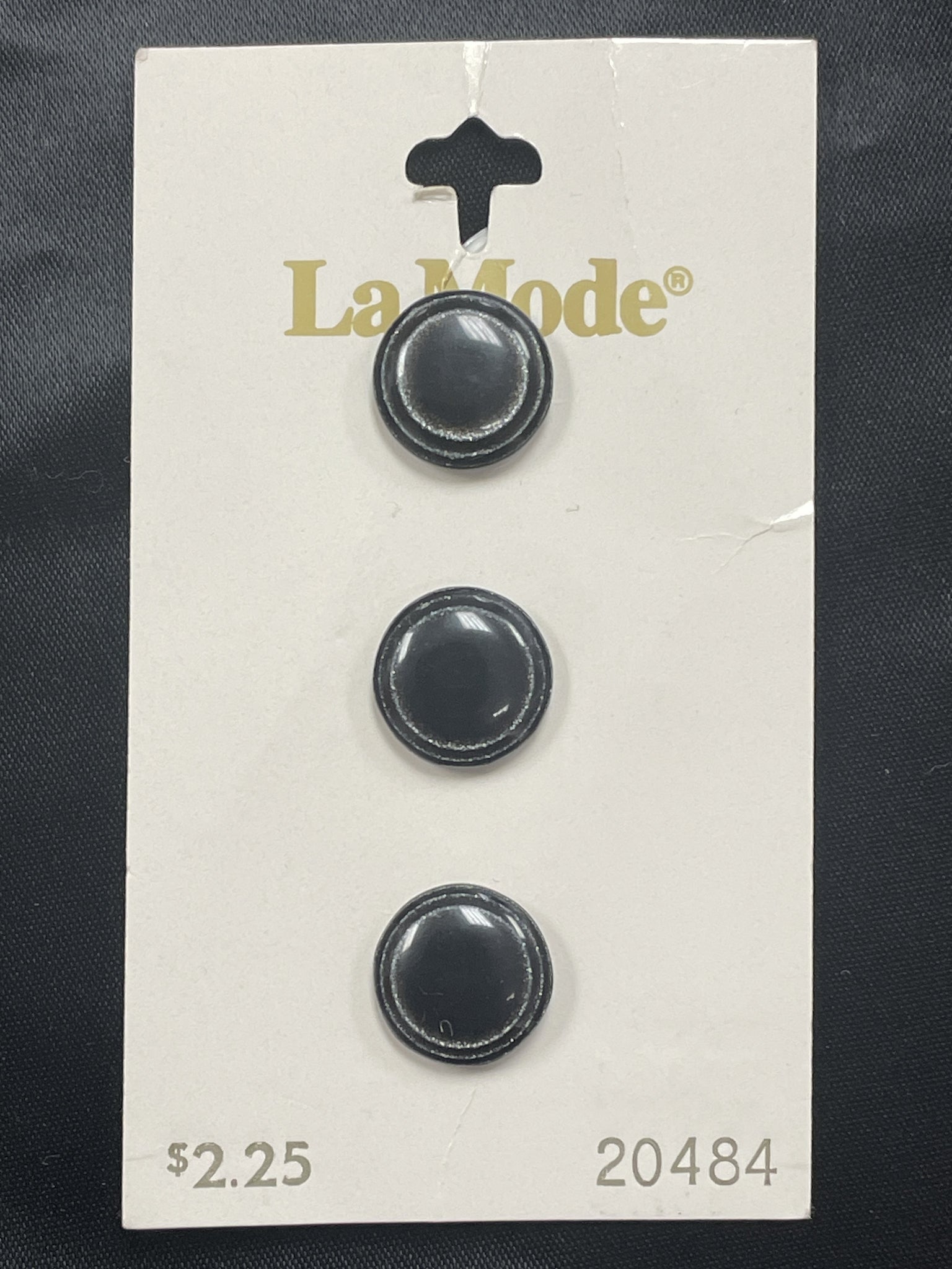 Button Plastic Set of 3 - Black with Rings of Subtle Sparkle