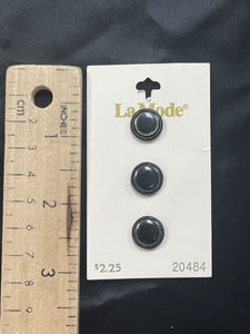 Button Plastic Set of 3 - Black with Rings of Subtle Sparkle