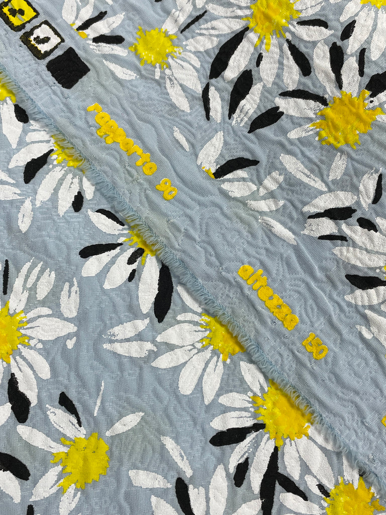 Polyester Embossed Remnant - Light Blue with Daisies