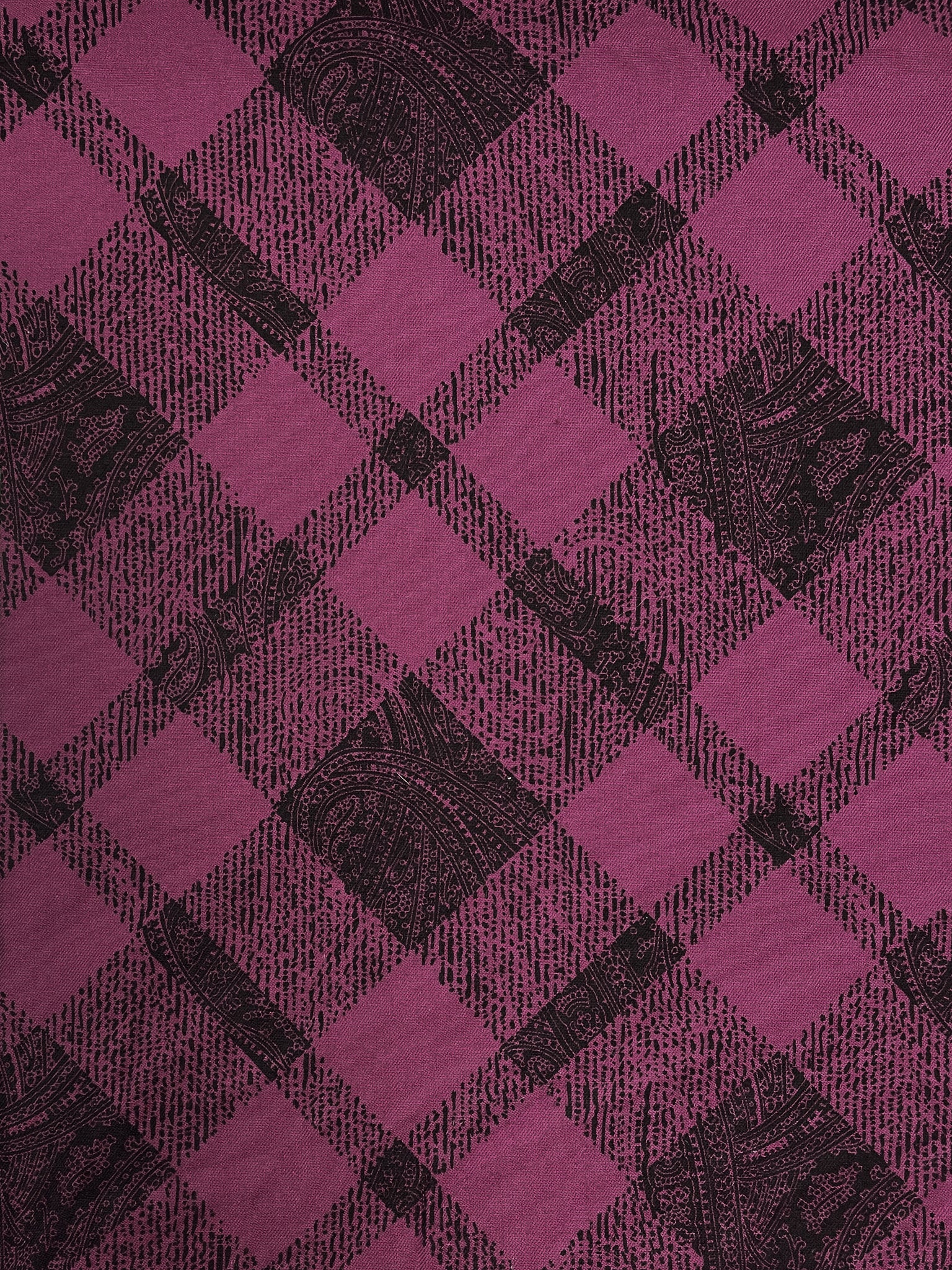 Rayon Printed Bias Plaid - Plum Purple with Black Paisley Plaid