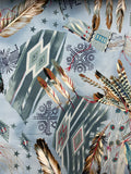 2002 3 3/4 YD Cotton Vintage - Southwestern Print with Feathers on Blue