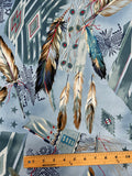 2002 3 3/4 YD Cotton Vintage - Southwestern Print with Feathers on Blue