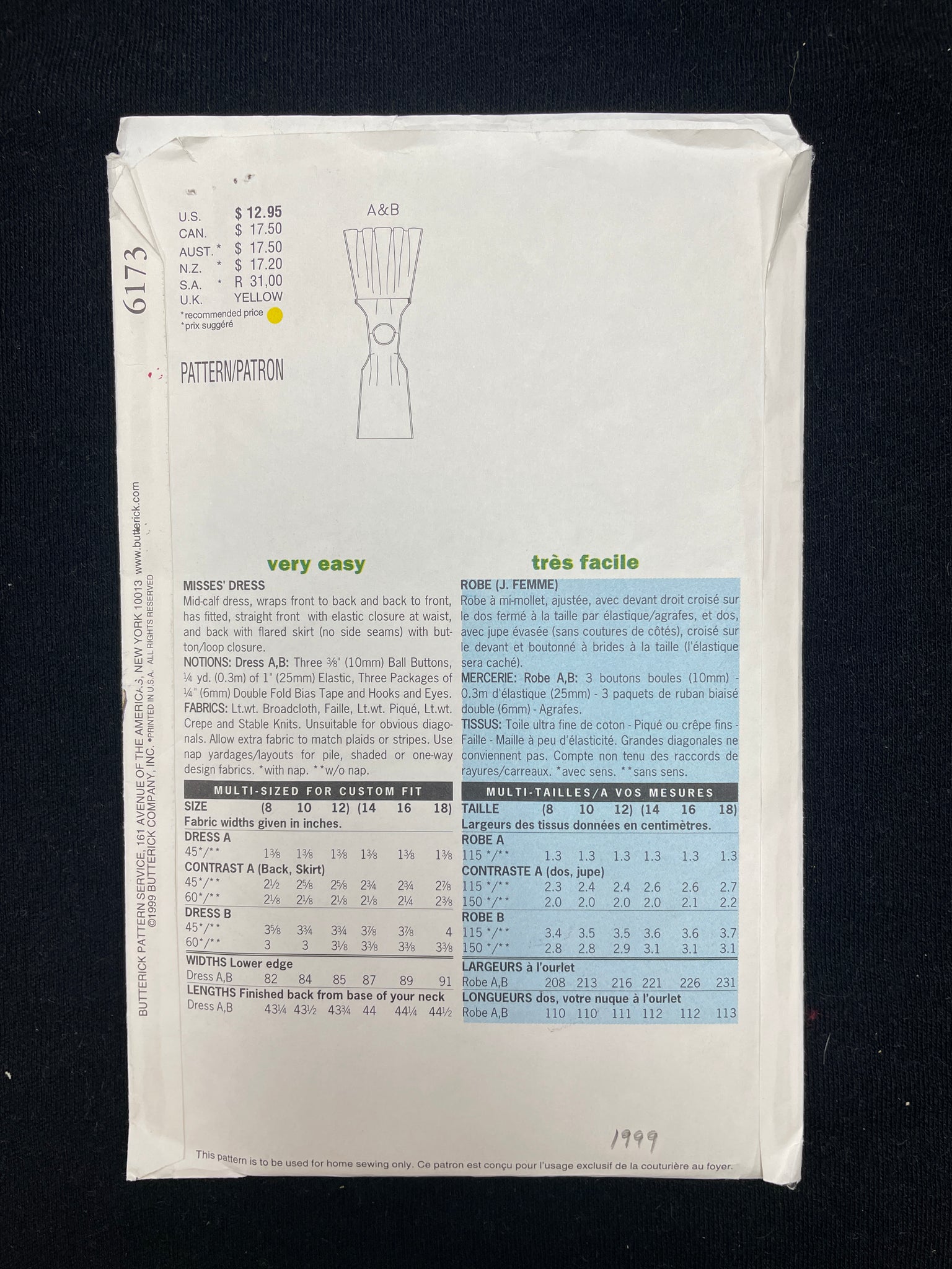 1952 Butterick 6173 Reproduction Sewing Pattern - Dress FACTORY FOLDED