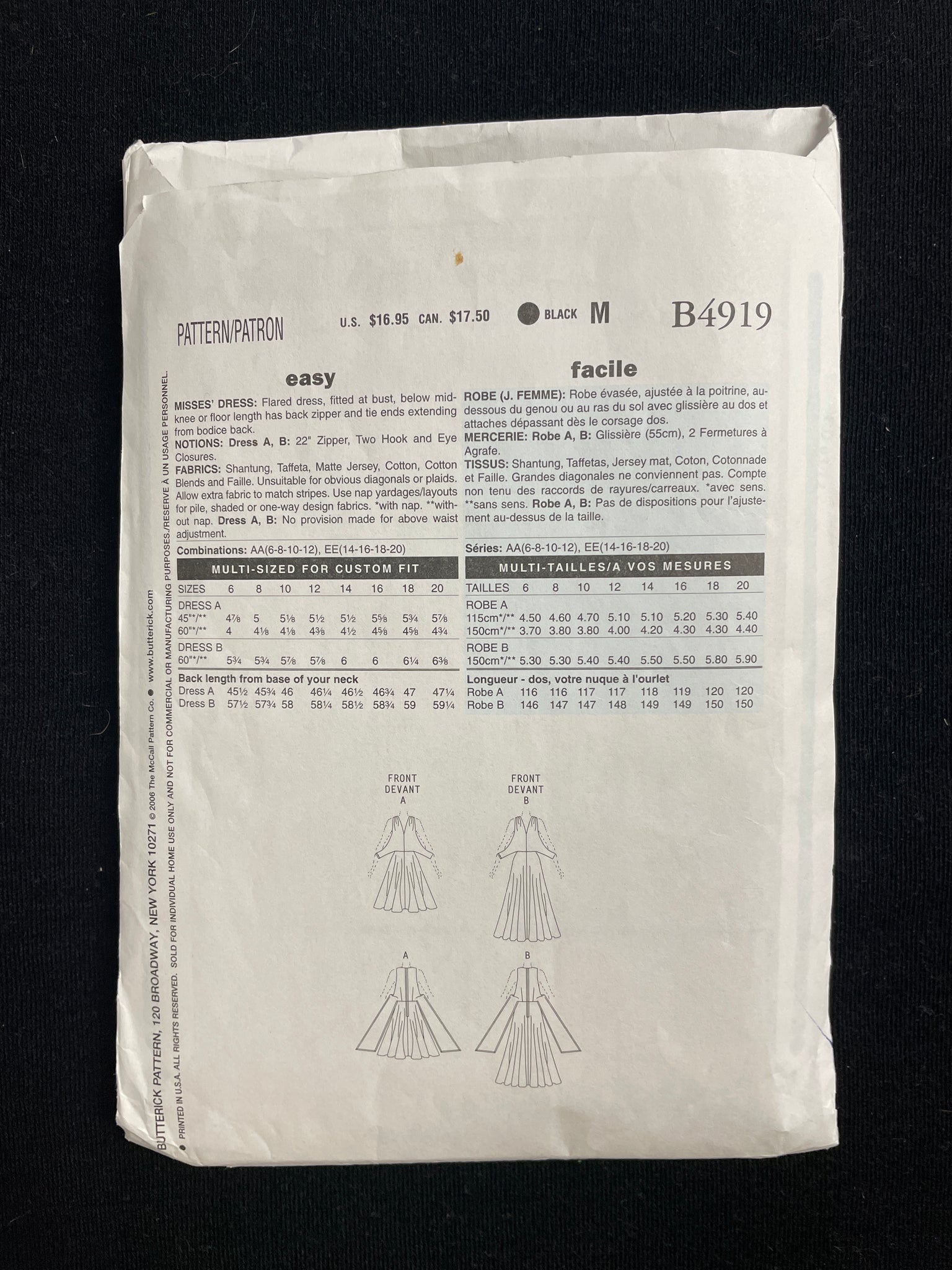 1952 Butterick 4919 Reproduction Sewing Pattern - Dresses