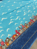 4 YD Quilting Cotton Vintage - Turquoise with White Clouds and Borders of Puppies and Blue "Bandana"