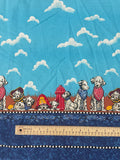 4 YD Quilting Cotton Vintage - Turquoise with White Clouds and Borders of Puppies and Blue "Bandana"