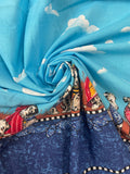 4 YD Quilting Cotton Vintage - Turquoise with White Clouds and Borders of Puppies and Blue "Bandana"