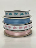 SALE Polyester Grosgrain and Satin Ribbon Bundle - Baby Pink and Blue and Footprints