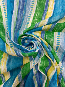 6 YD Cotton Gauze with Printed Stripes Vintage - Turquoise, Yellow and Green