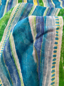 6 YD Cotton Gauze with Printed Stripes Vintage - Turquoise, Yellow and Green