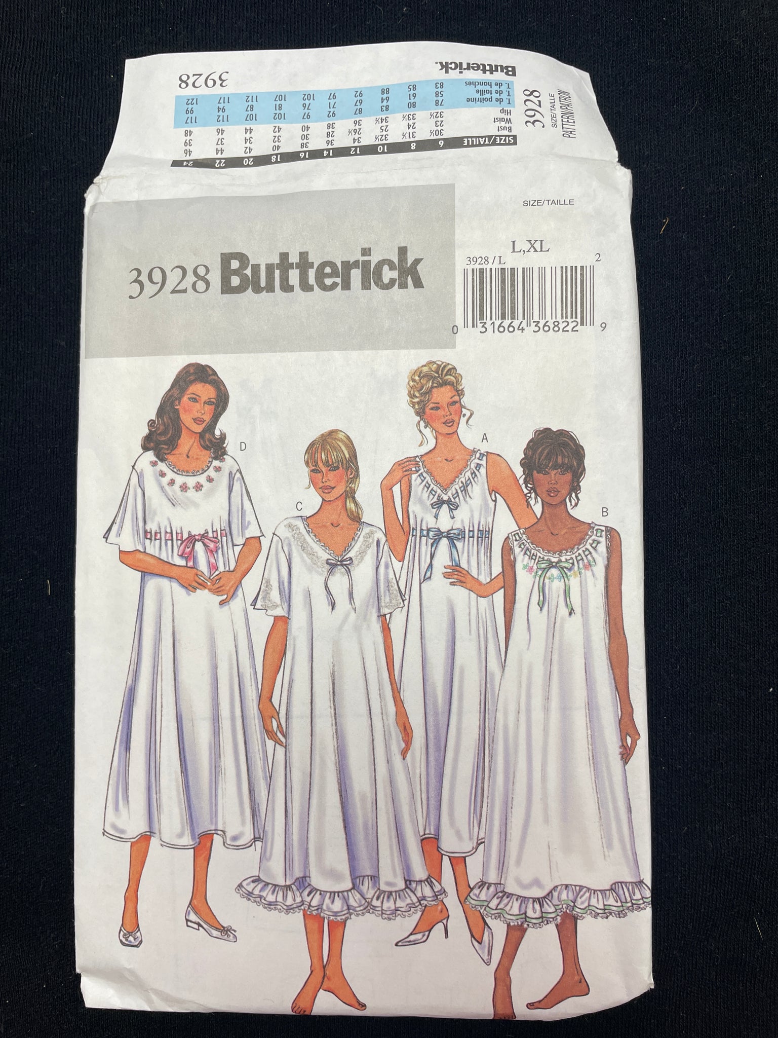 2003 Butterick 3928 Sewing Pattern - Adult Nightgowns FACTORY FOLDED