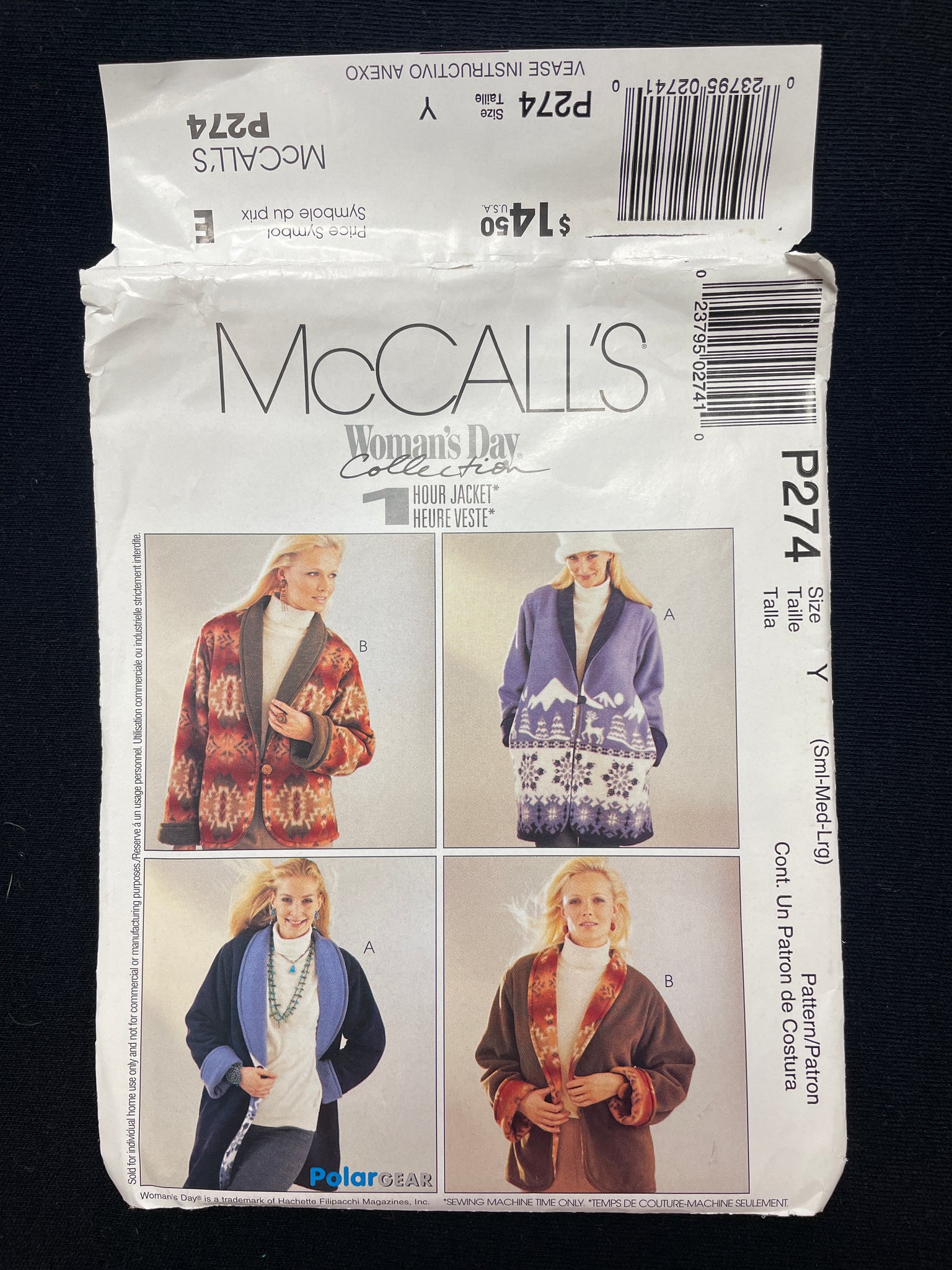 2001 McCall's 9820 Sewing Pattern - Adult Fleece Jackets FACTORY FOLDED