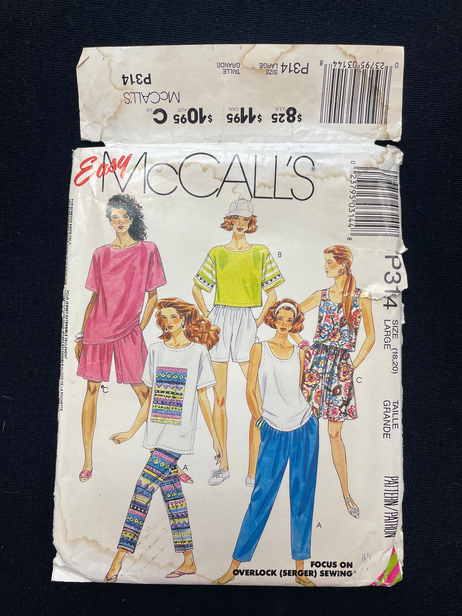 1991 McCall's 314 Sewing Pattern - Adult Knit Tops, Shorts and Pants FACTORY FOLDED