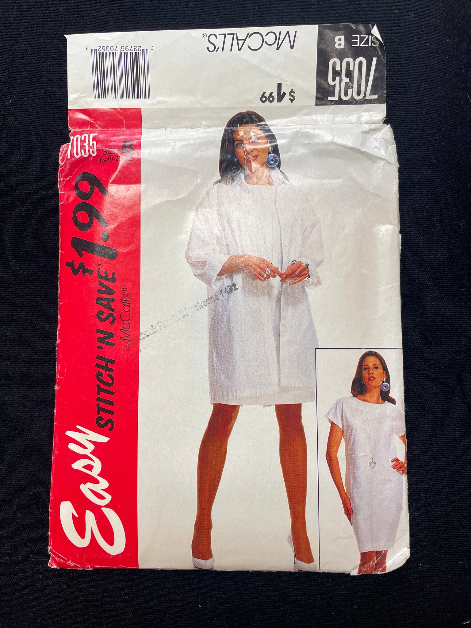 1994 Stitch n Save 7035 Sewing Pattern - Adult Shirtjacket and Dress FACTORY FOLDED